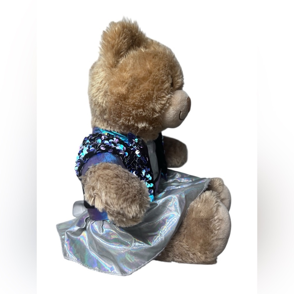 Build-A-Bear 16" Brown Bear Plush & Silver metallic dress & blue sequin jacket - Picture 2 of 14
